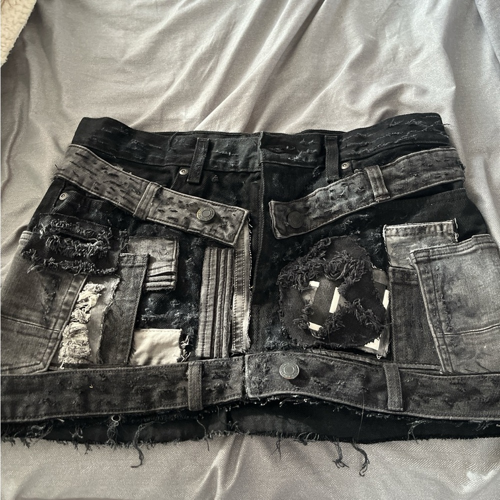 custom denim patch skirt